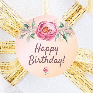 Happy Birthday blush roze rose goud bloemen Ronde Sticker