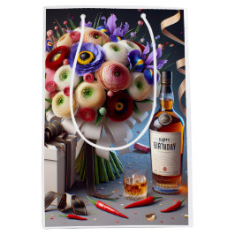 Happy Birthday, boeket en peper, door Natasha Us Medium Cadeauzakje