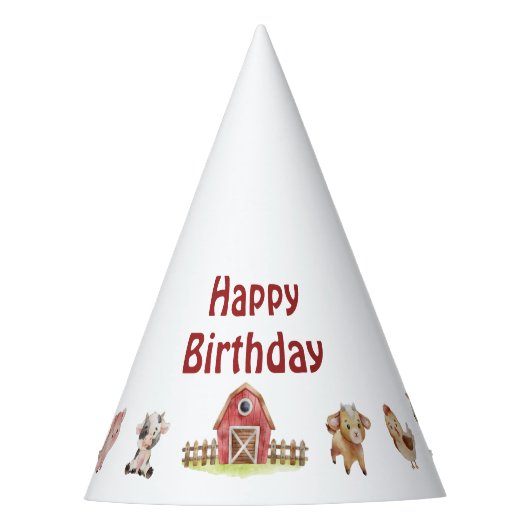 Happy Birthday Boerderij Animal Party Pet Feesthoedjes (Voorkant)