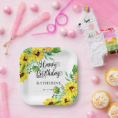 Happy Birthday Boho Sunflower | Eucalyptus Papieren Bordje (Feest)