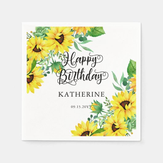 Happy Birthday Boho Sunflower | Eucalyptus Servet (Voorkant)