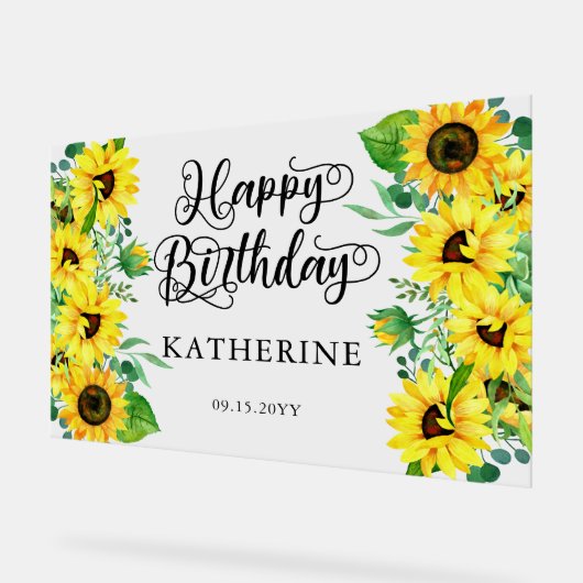 Happy Birthday Boho Sunflower | Eucalyptuspartij Acryl Bord (Hoek)