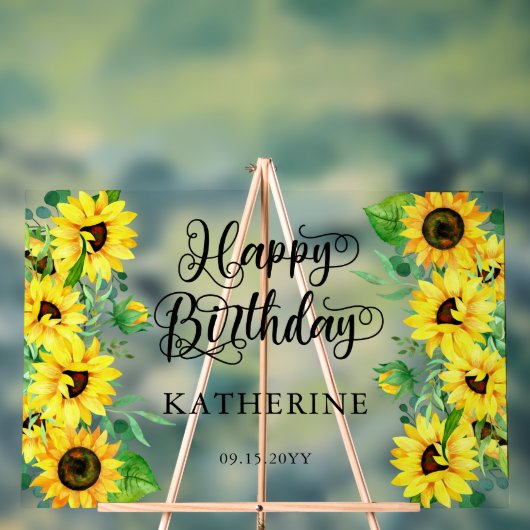 Happy Birthday Boho Sunflower | Eucalyptuspartij Acryl Bord (Neutraal)