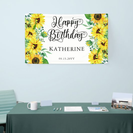 Happy Birthday Boho Sunflower | Eucalyptuspartij Spandoek (Beurs)