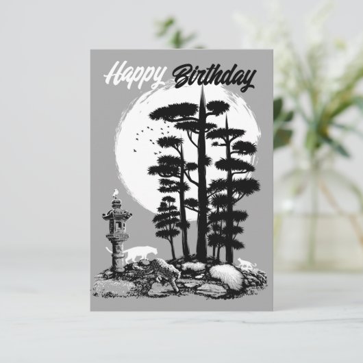 Happy Birthday Bonsai leopards Kaart (Staand voorkant)