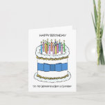 Happy Birthday Bonus Brother Kaart<br><div class="desc">Een grote witte verjaardagstaart met verlichte kaarsen en een blauwe boog eromheen. Het afbeelding gaat vergezeld van de woorden "Fijne verjaardag met mijn geweldige bonusbroer".</div>
