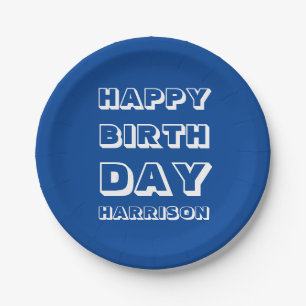 Happy Birthday - Bord met aangepaste naam blauw wi