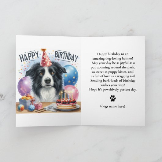 Happy Birthday Border Collie From Dog  Kaart (Binnen)