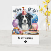 Happy Birthday Border Collie From Dog  Kaart (Gele Bloem)