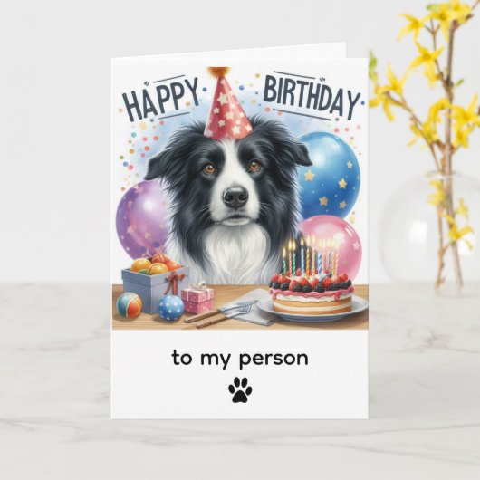 Happy Birthday Border Collie From Dog  Kaart (Gele Bloem)
