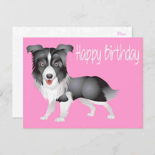 Happy Birthday Border Collie Puppy Dog Post Kaart (Voorkant / Achterkant)