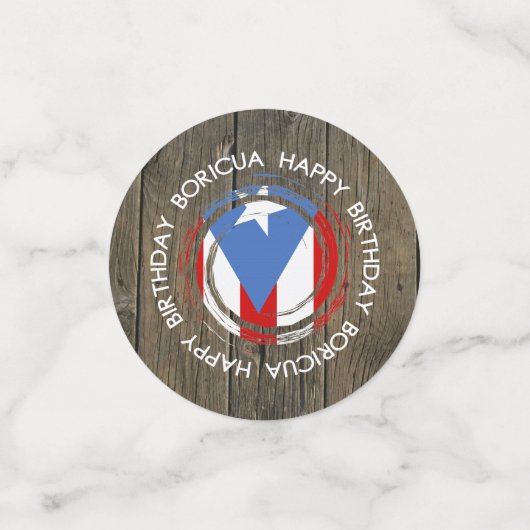 Happy Birthday Boricua Theme on Rustic Wood Confetti (Kleine voorkant)