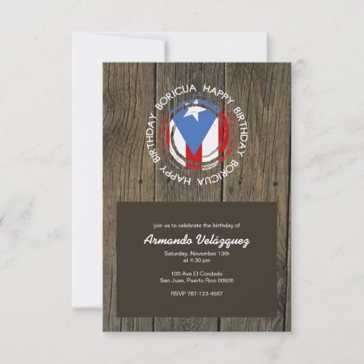 Happy Birthday Boricua Theme on Rustic Wood Kaart (Voorkant)