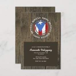 Happy Birthday Boricua Theme on Rustic Wood Kaart