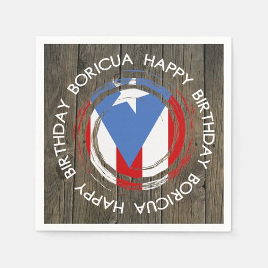 Happy Birthday Boricua Theme on Rustic Wood Servet (Voorkant)