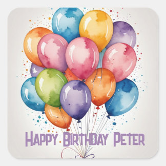 Happy Birthday bos aangepaste naam ballonnen Vierkante Sticker