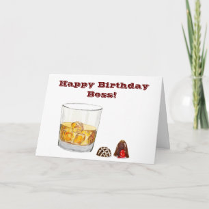 Happy Birthday boss met whisky en chocolade Kaart