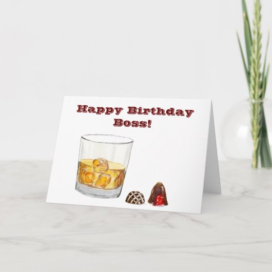 Happy Birthday boss met whisky en chocolade Kaart (Voorkant)