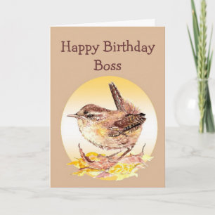 Happy Birthday Boss Waterverf House Wren Bird Kaart