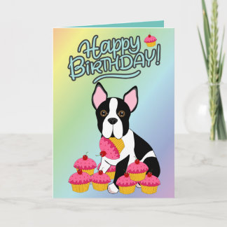 Happy Birthday! Boston Terrier Cupcakes Card Kaart