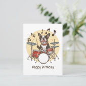 Happy Birthday Boston Terrier Dog Playing Drums Briefkaart (Staand voorkant)