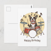Happy Birthday Boston Terrier Dog Playing Drums Briefkaart (Voorkant / Achterkant)