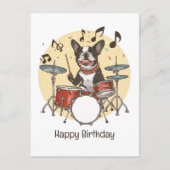 Happy Birthday Boston Terrier Dog Playing Drums Briefkaart (Voorkant)