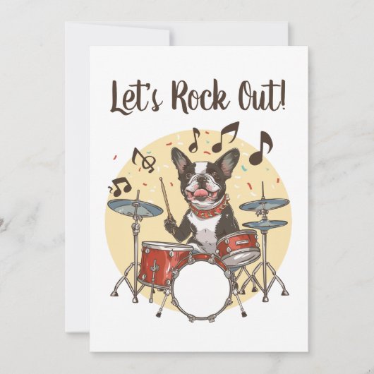 Happy Birthday Boston Terrier Dog Playing Drums Kaart (Voorkant)