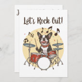 Happy Birthday Boston Terrier Dog Playing Drums Kaart (Voorkant / Achterkant)