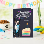 Happy Birthday Boston Terrier en Cake Kaart
