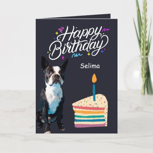 Happy Birthday Boston Terrier en Cake Kaart (Voorkant)