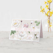 HAPPY BIRTHDAY BOTANICAL WHITE ROSES WENSKAART KAART (Gele Bloem)