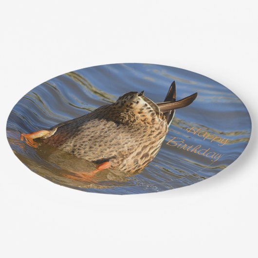 Happy Birthday Bottomes up Duck Papieren Bordje (Gekanteld)