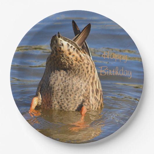 Happy Birthday Bottomes up Duck Papieren Bordje (Voorkant)