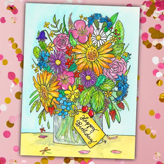 Happy Birthday Bouquet briefkaart van N. Janes