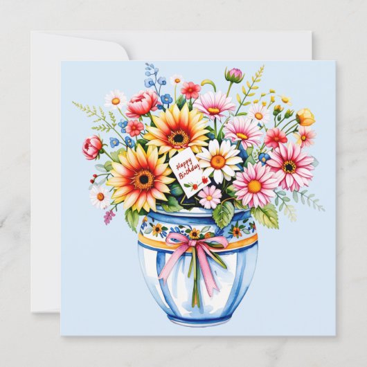 Happy birthday & bouquet of flowers holiday card feestdagenkaart (Voorkant)