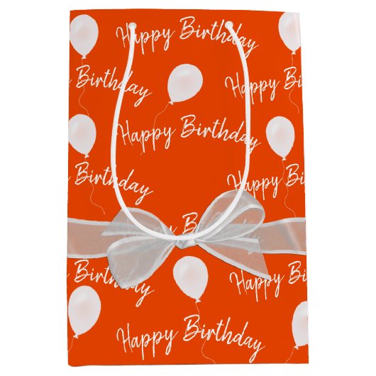 Happy Birthday Bow en Balloons Medium Cadeauzakje (Voorkant)