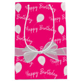 Happy Birthday Bow en Balloons Medium Cadeauzakje (Voorkant)