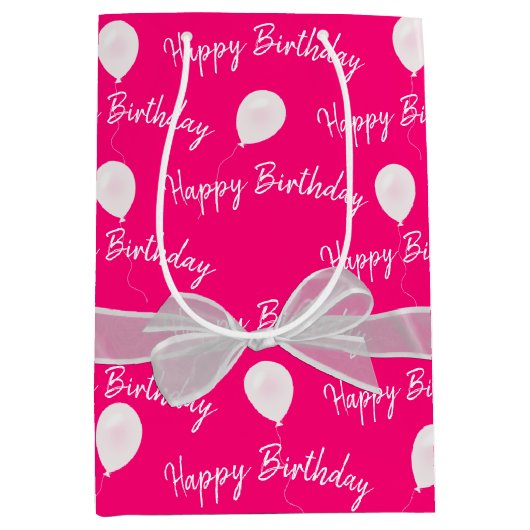Happy Birthday Bow en Balloons Medium Cadeauzakje (Voorkant)