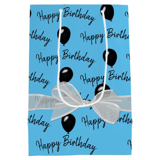 Happy Birthday Bow en Black Balloons Medium Cadeauzakje (Achterkant)