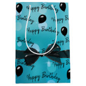 Happy Birthday Bow en Black Balloons Medium Cadeauzakje (Voorkant)
