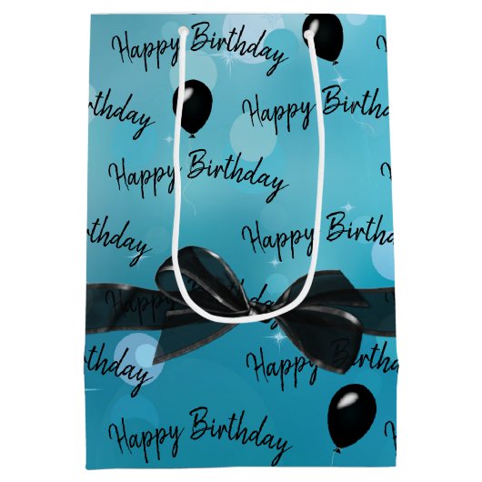 Happy Birthday Bow en Black Balloons Medium Cadeauzakje (Achterkant)