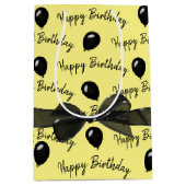 Happy Birthday Bow en Black Balloons Medium Cadeauzakje (Voorkant)