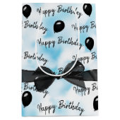 Happy Birthday Bow en Black Balloons Medium Cadeauzakje (Voorkant)
