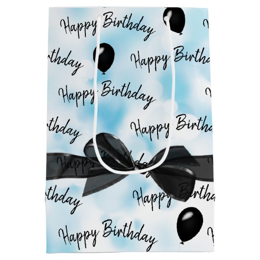 Happy Birthday Bow en Black Balloons Medium Cadeauzakje (Achterkant)