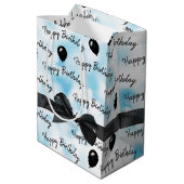 Happy Birthday Bow en Black Balloons Medium Cadeauzakje (Achterkant Gekanteld)
