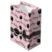 Happy Birthday Bow en Black Balloons Medium Cadeauzakje (Voorkant Gekanteld)