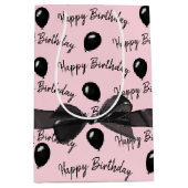Happy Birthday Bow en Black Balloons Medium Cadeauzakje (Voorkant)