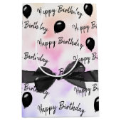 Happy Birthday Bow en Black Balloons Medium Cadeauzakje (Voorkant)