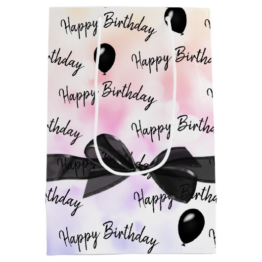 Happy Birthday Bow en Black Balloons Medium Cadeauzakje (Achterkant)